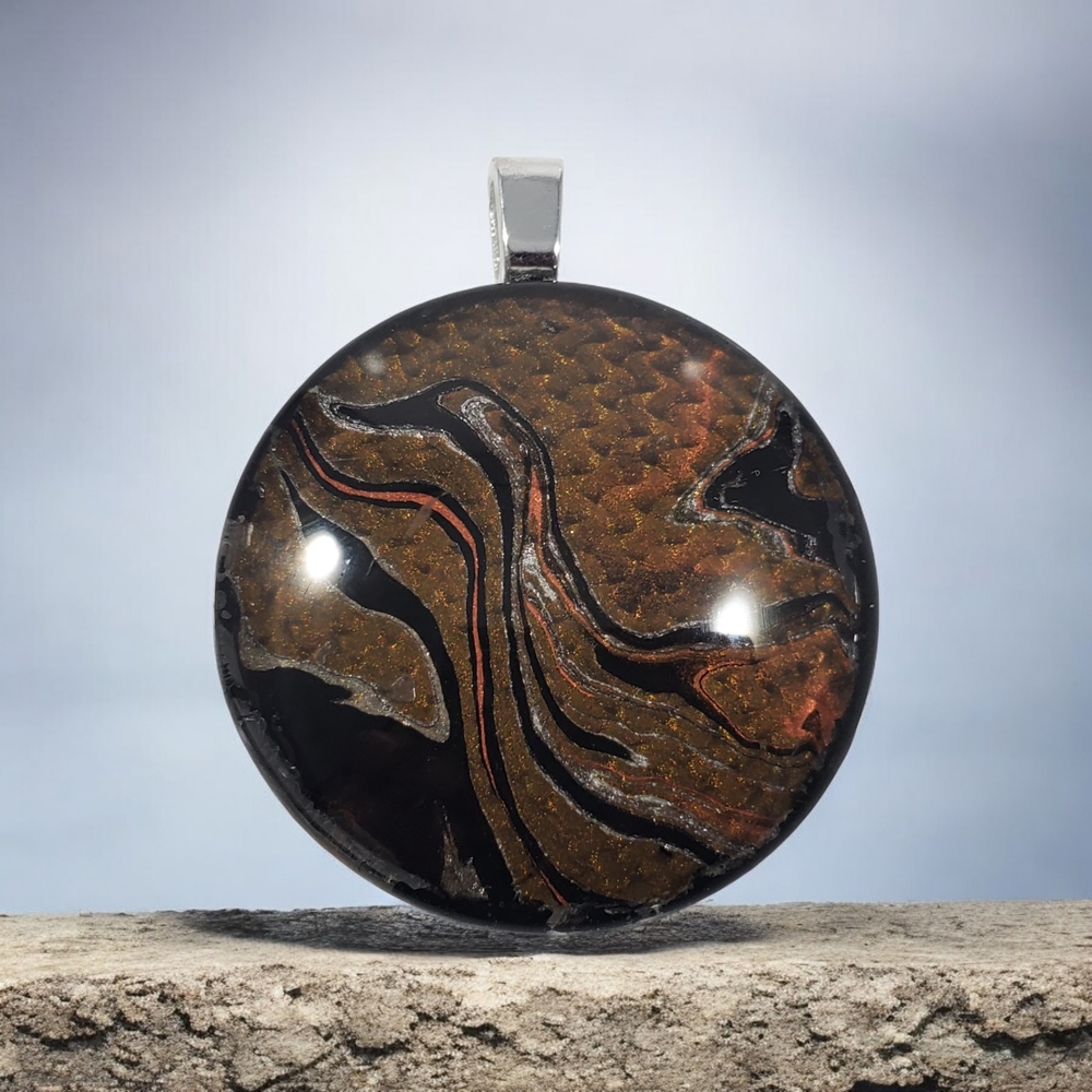 Handmade Black and Brown Abract Swirl Pendant Necklace - Picture 5 of 11